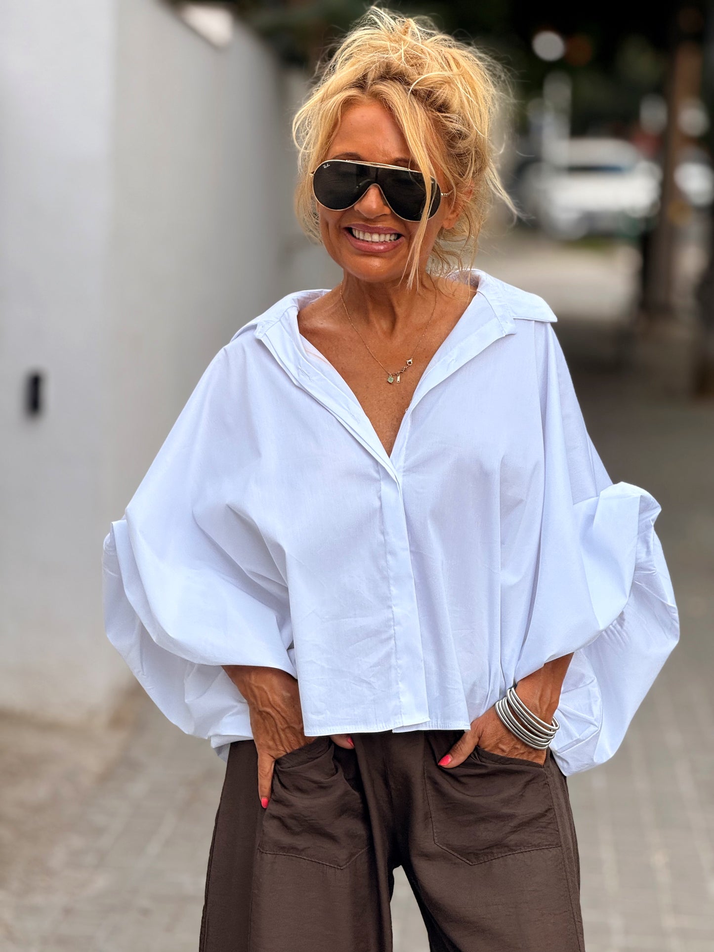 CAMISA CORTA CON BOTON MANGA BLANCO