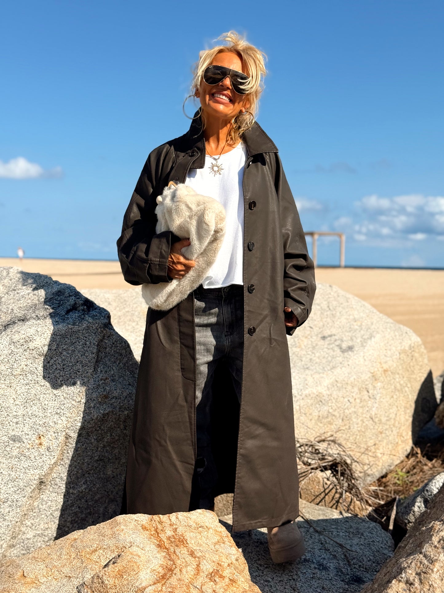 CHAQUETA LARGA POLIPIEL MULTICOLOR