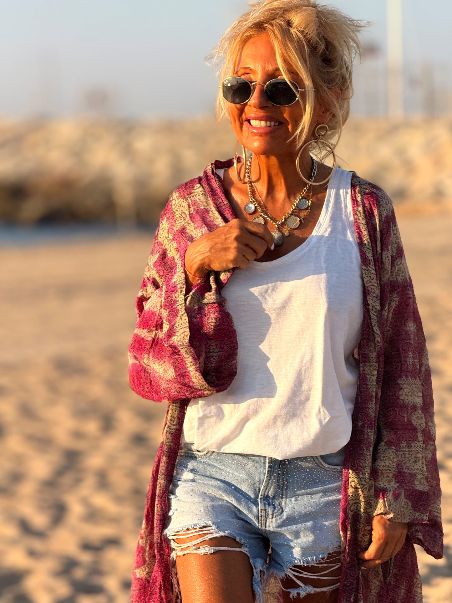 KIMONO ESTAMPADO MANGA LARGA CREPE DE SEDA MULTICOLOR