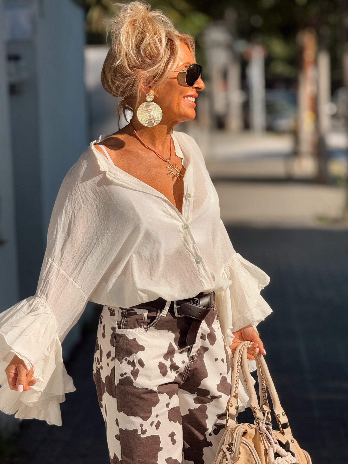 BLUSA BOHEMIAN MANGA VOLANTES VAINILLA