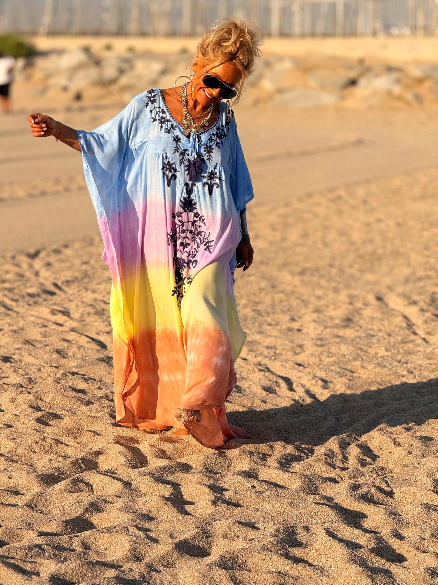 VESTIDO KAFTAN SUPER OVERSIZE IBIZA CELESTE