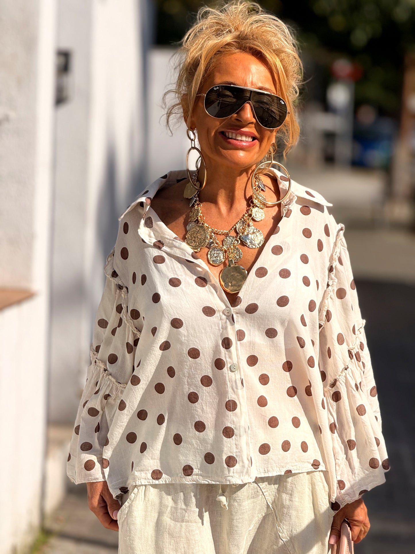 CAMISA CORTA LUNARES MULTICOLOR
