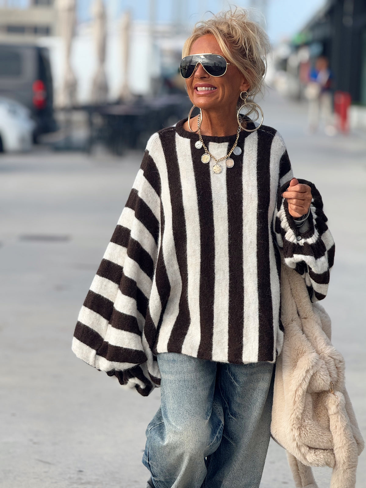 JERSEY OVERSIZE RAYAS MARRÓN