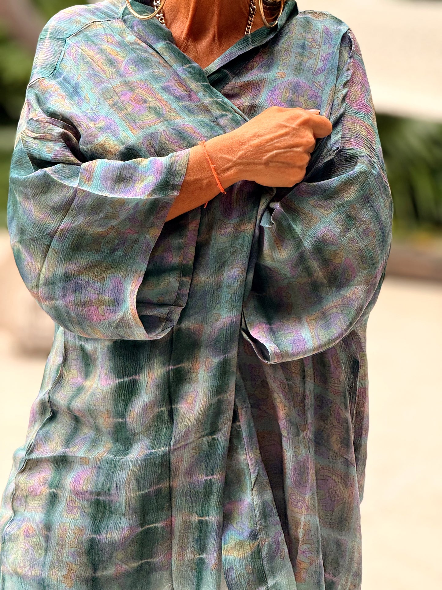 KIMONO CORTO ESTAMPADO CREPE DE SEDA MULTICOLOR