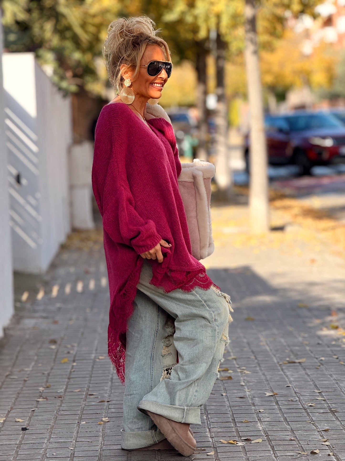 JERSEY SUPER OVERSIZE ASIMÉTRICO CON LENCERO MULTICOLOR