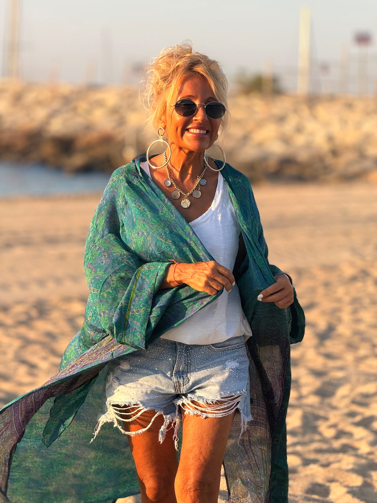 KIMONO ESTAMPADO MANGA 3/4 CREPE DE SEDA MULTICOLOR