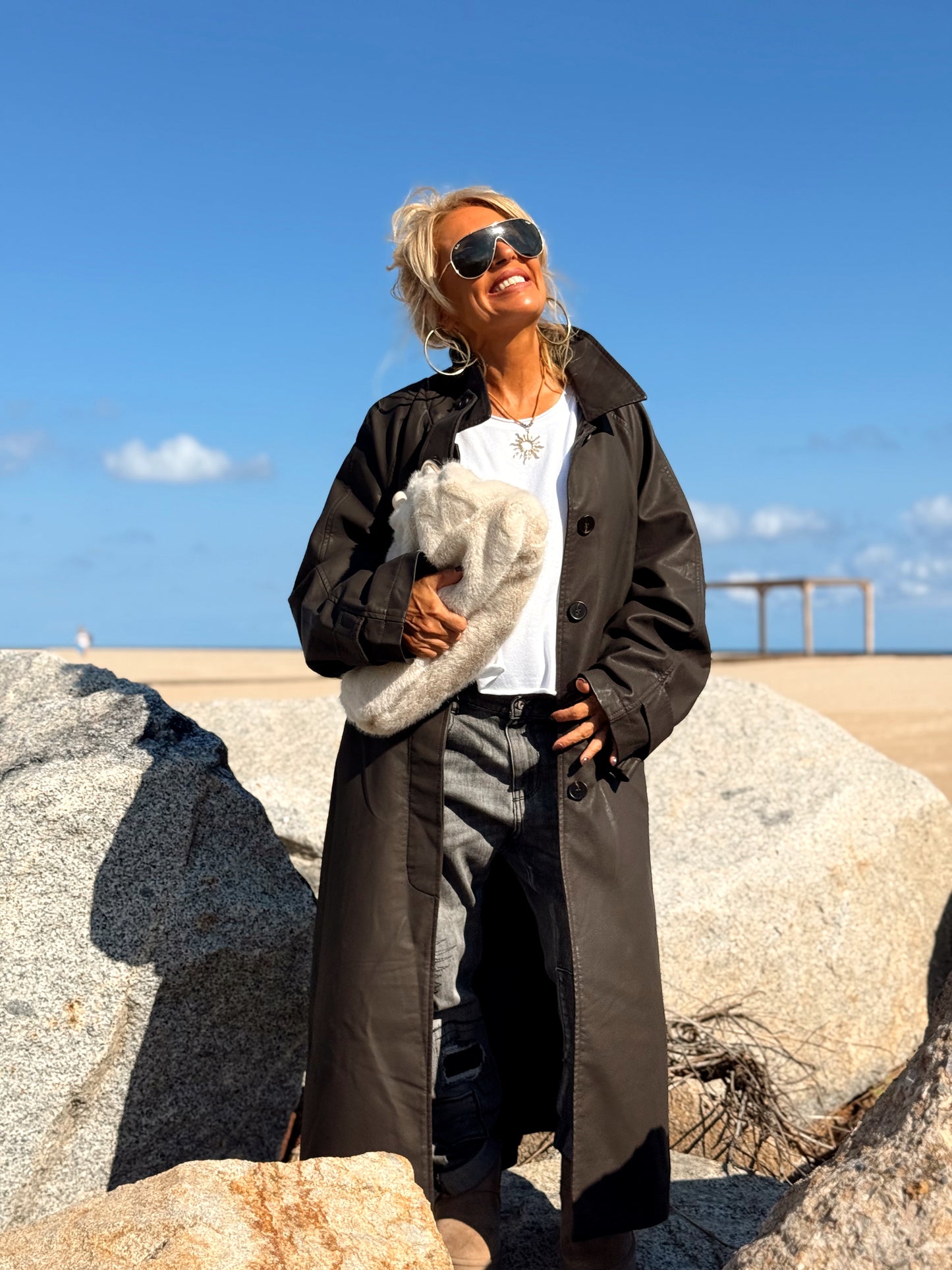 CHAQUETA LARGA POLIPIEL MULTICOLOR