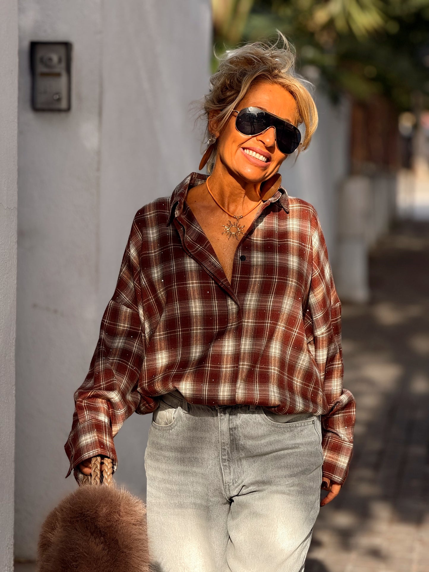 CAMISA OVERSIZE CUADROS MARRÓN