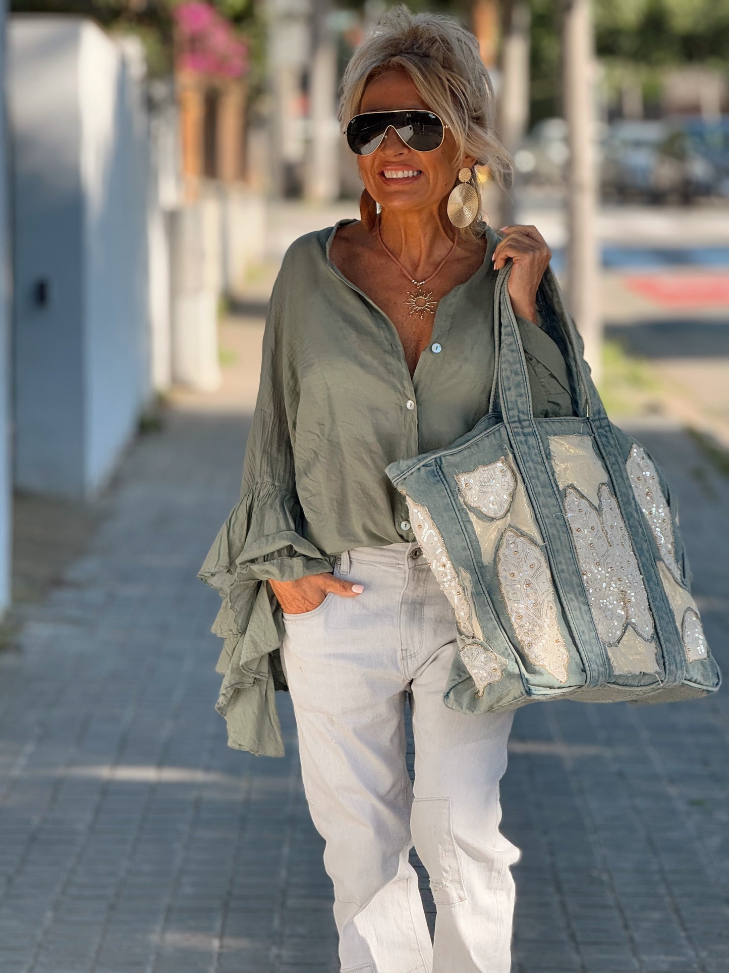 BLUSA BOHEMIAN MANGA VOLANTES KAKI