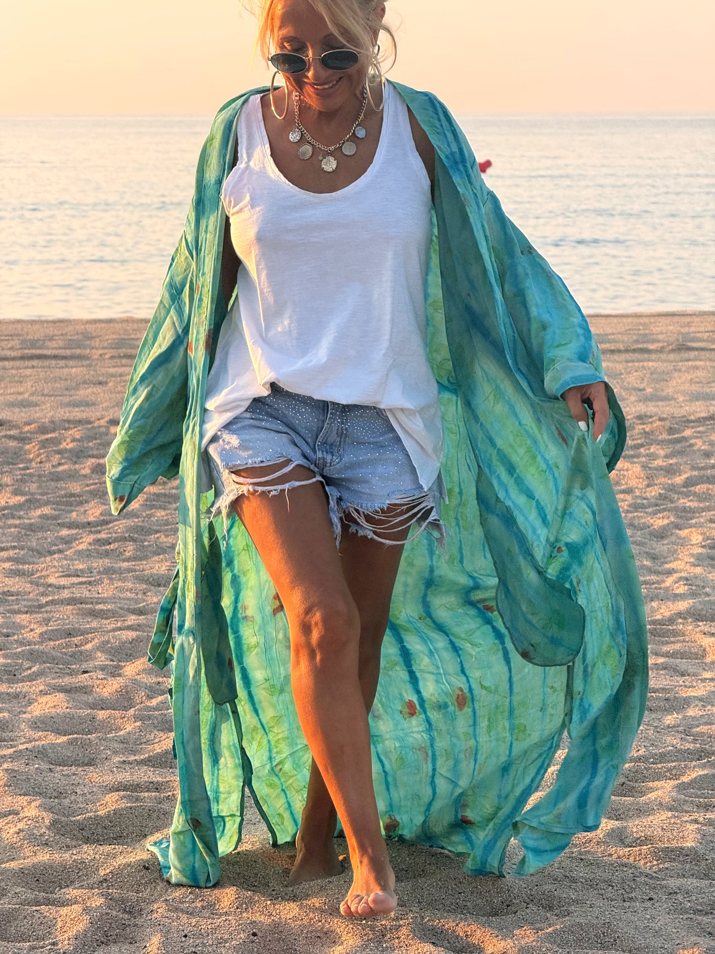KIMONO ESTAMPADO MANGA 3/4 CREPE DE SEDA MULTICOLOR