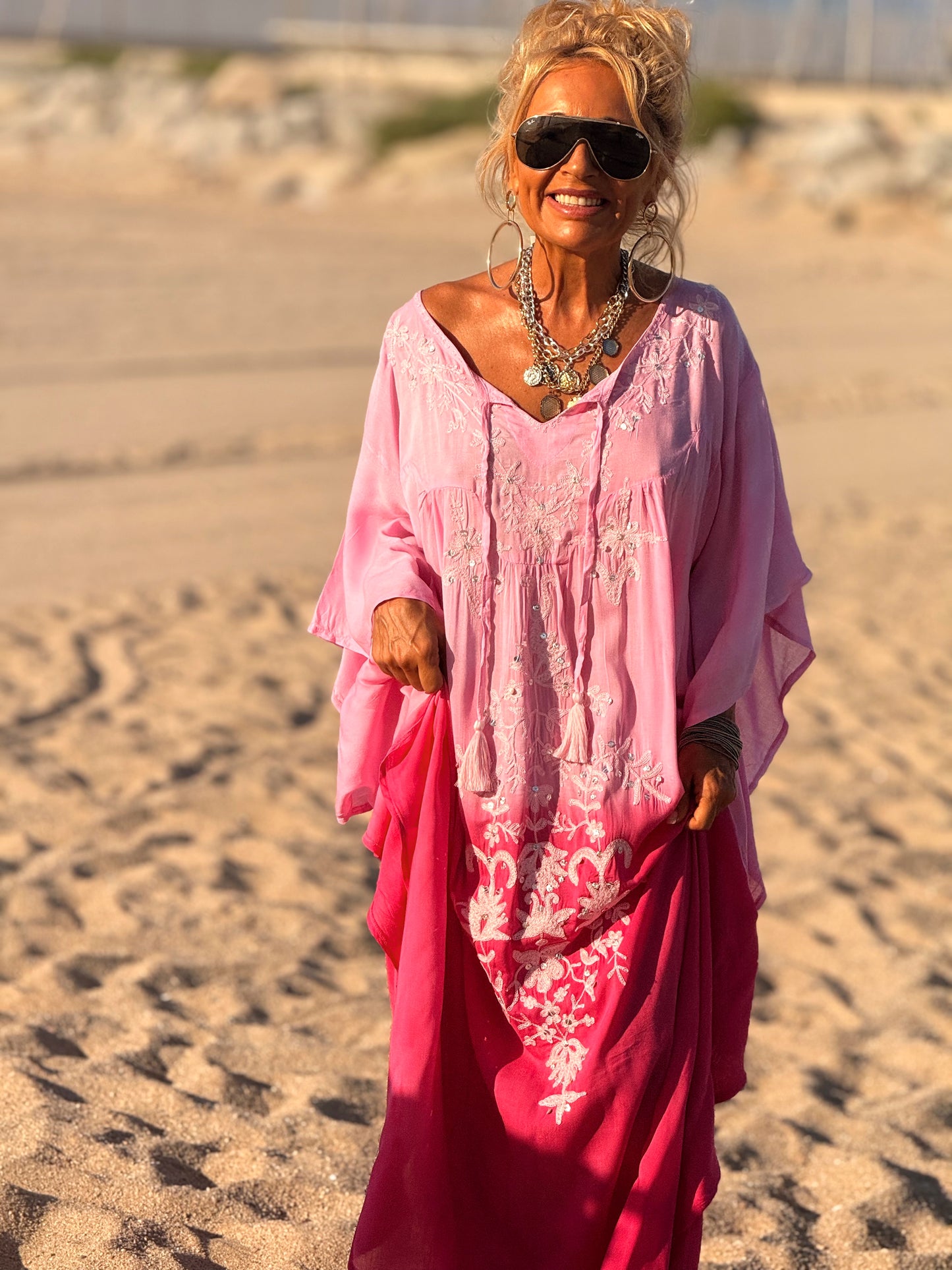VESTIDO KAFTAN MALLORCA FRAMBUESA