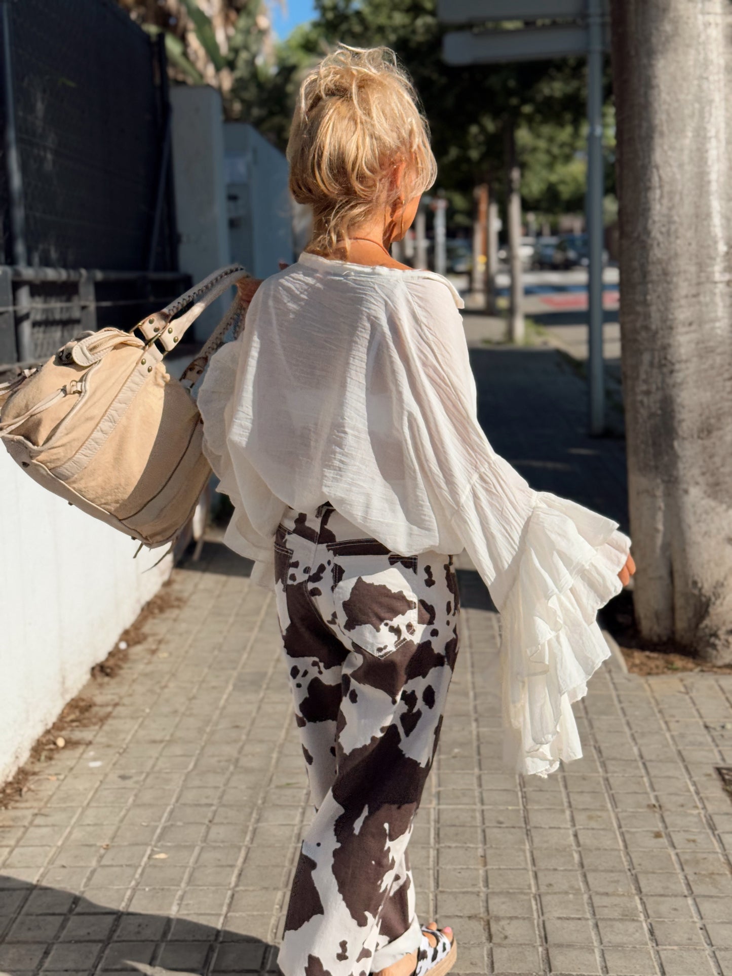 BLUSA BOHEMIAN MANGA VOLANTES VAINILLA