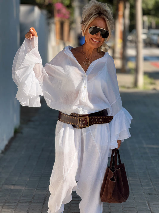 BLUSA BOHEMIAN MANGA VOLANTES BLANCO