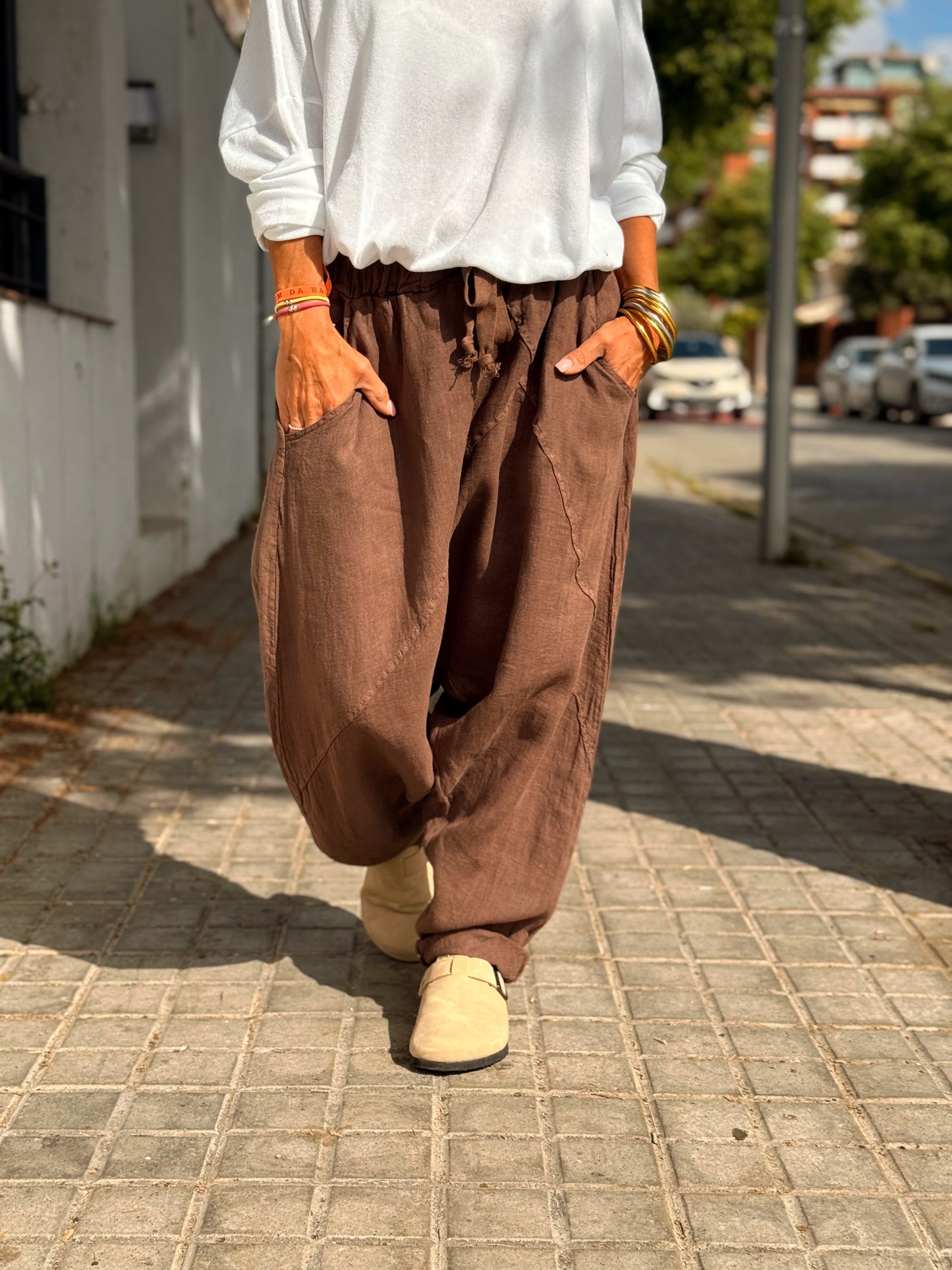 PANTALON BAGGY OVERSIZE LINO FLORENT MARRON