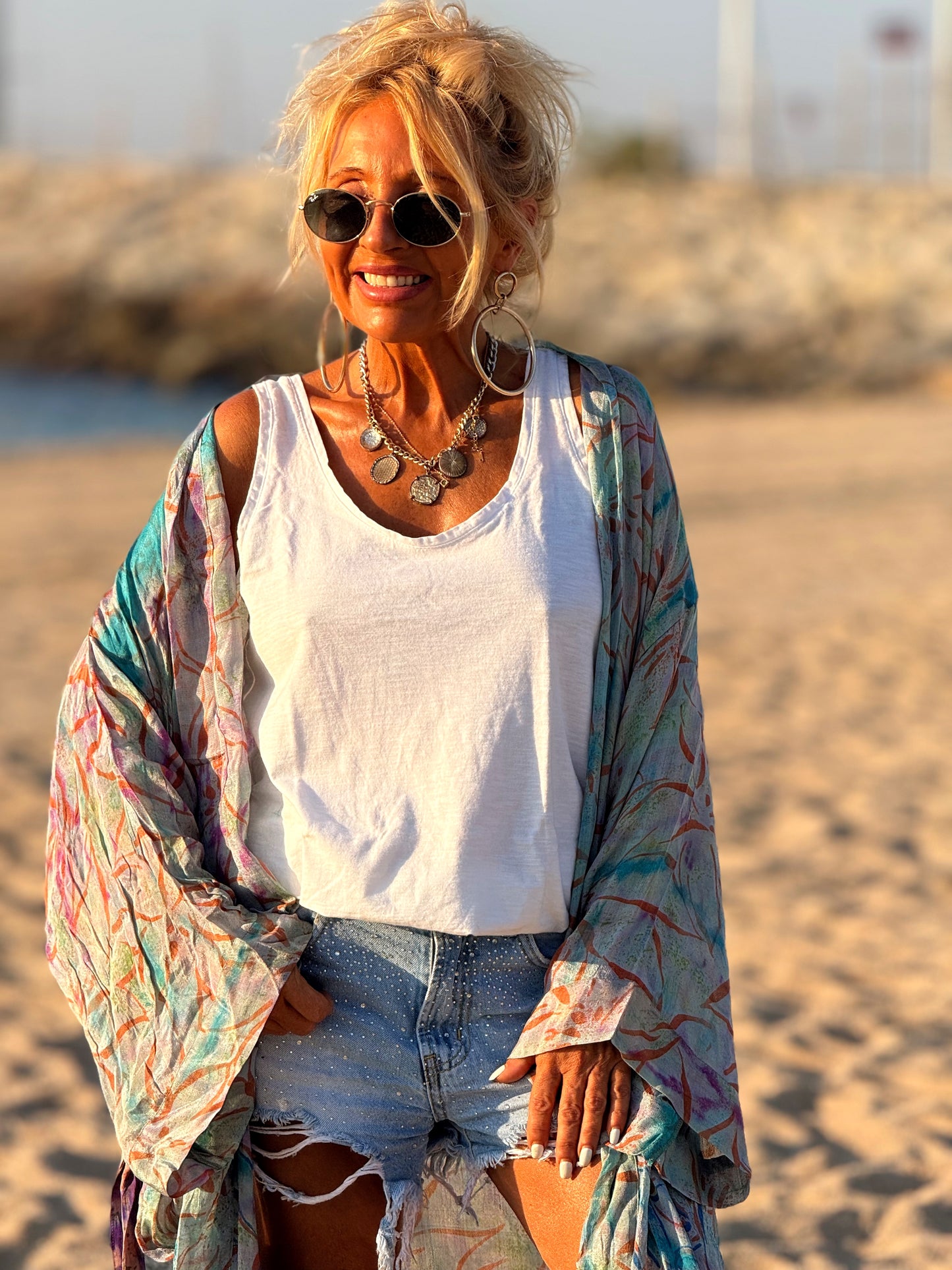 KIMONO ESTAMPADO MANGA LARGA CREPE DE SEDA MULTICOLOR