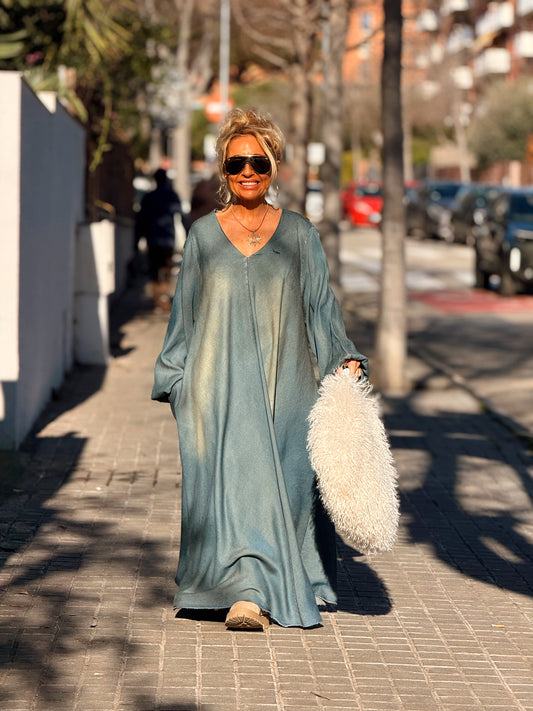 VESTIDO LARGO OVERSIZE TEJANO DESGASTADO