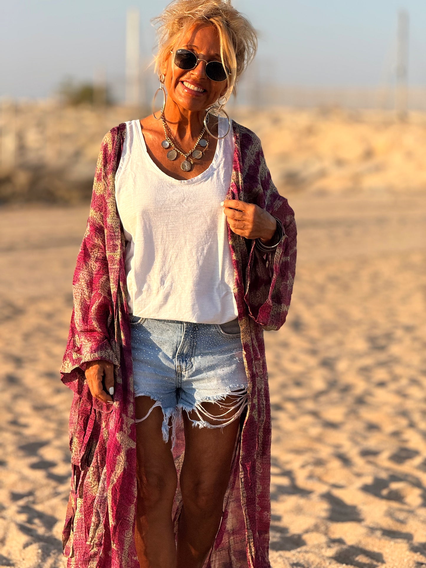 KIMONO ESTAMPADO MANGA LARGA CREPE DE SEDA MULTICOLOR