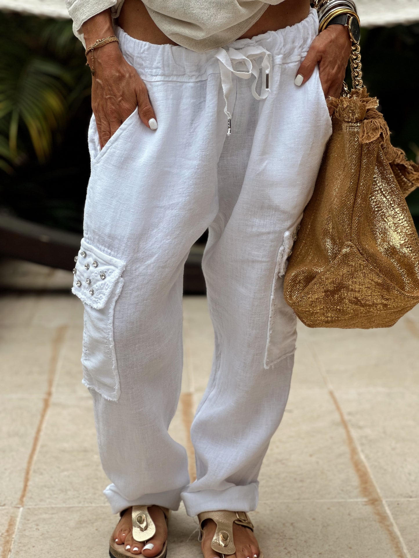 PANTALON CON LENTEJUELAS CON BOLSILLO ST-TROPEZ BLANCO