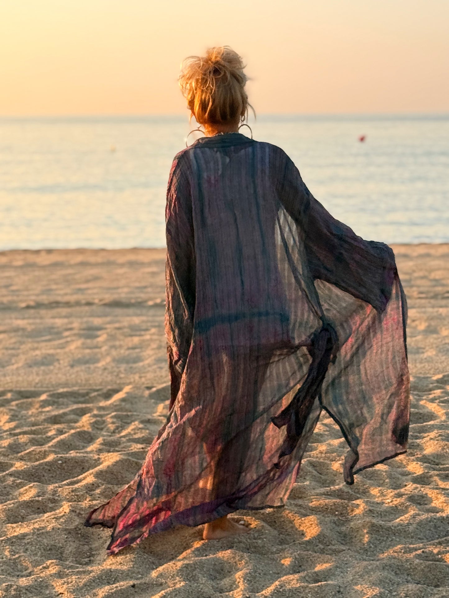 KIMONO ESTAMPADO MANGA 3/4 CREPE DE SEDA MULTICOLOR