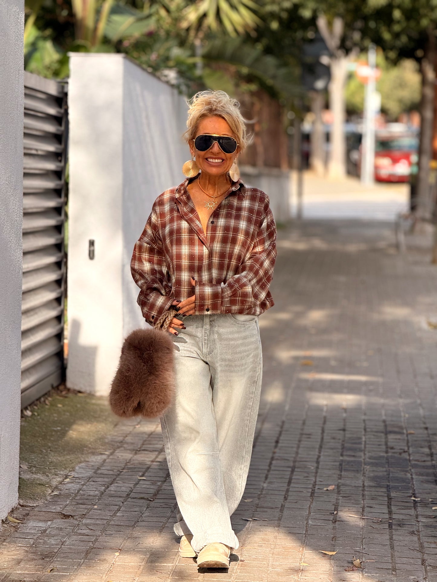 CAMISA OVERSIZE CUADROS MARRÓN