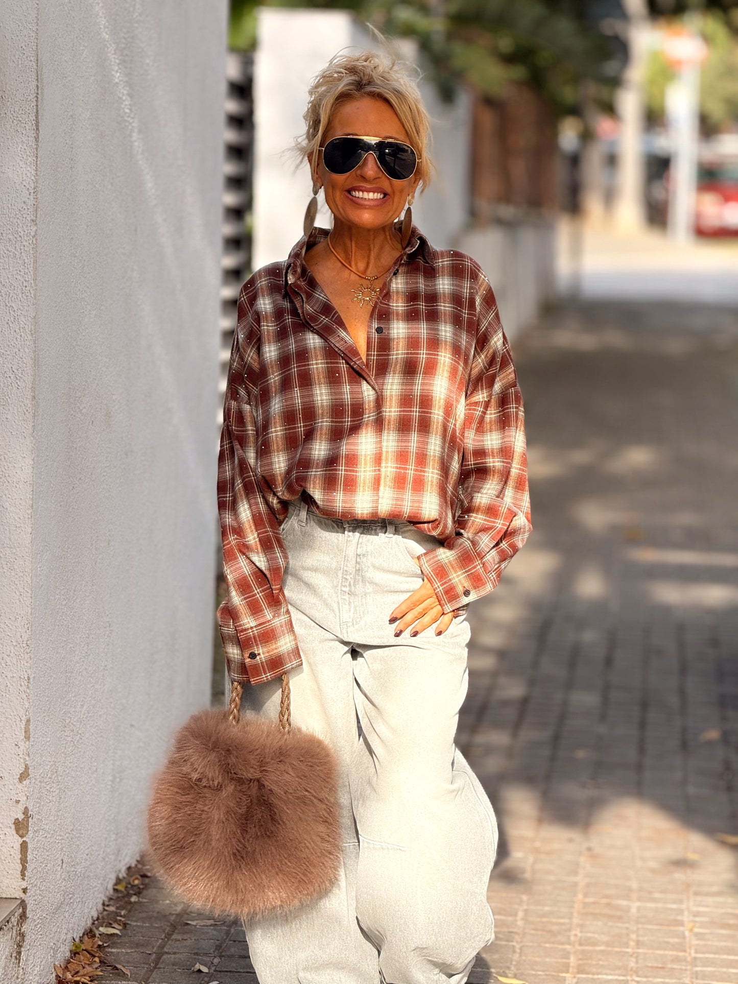 CAMISA OVERSIZE CUADROS MARRÓN