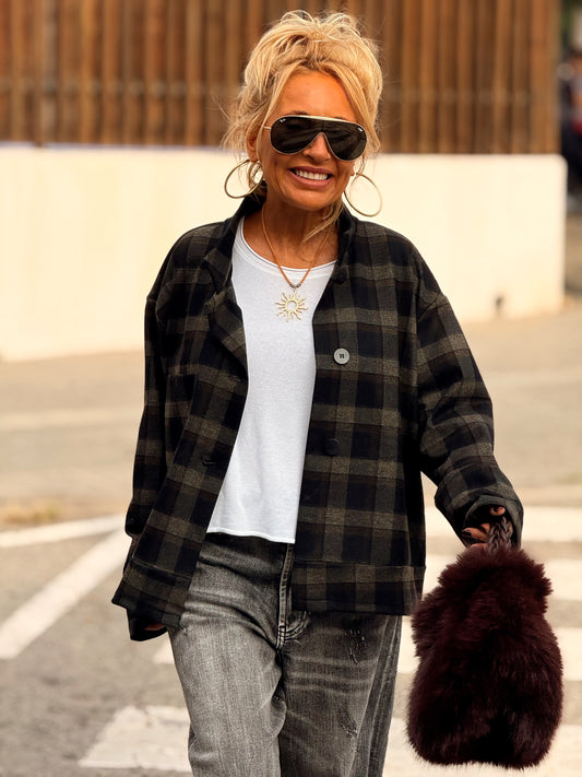 CHAQUETA OVERSIZE CUADROS MARRÓN