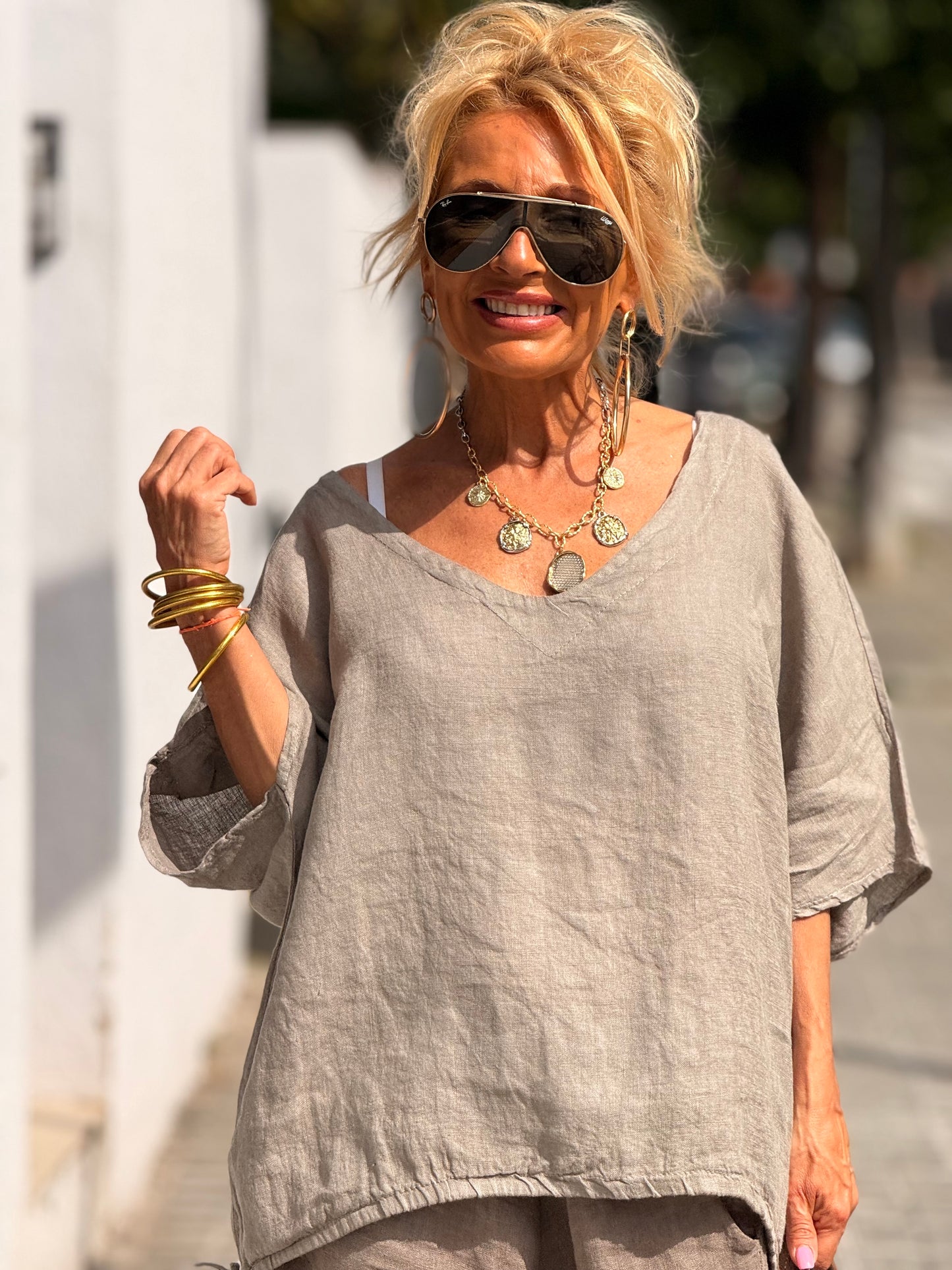 BLUSA LINO CON LAZOS LEILA MULTICOLOR