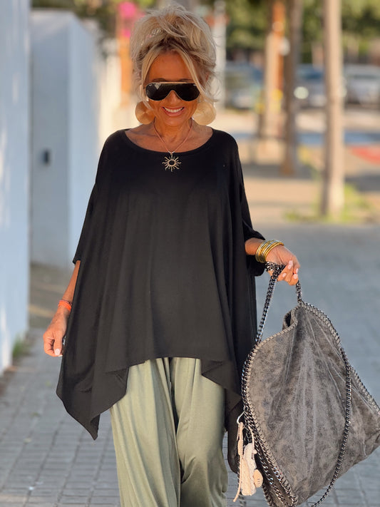 CONJUNTO OVERSIZE PANTALÓN-TÚNICA JADE KAKI-NEGRO