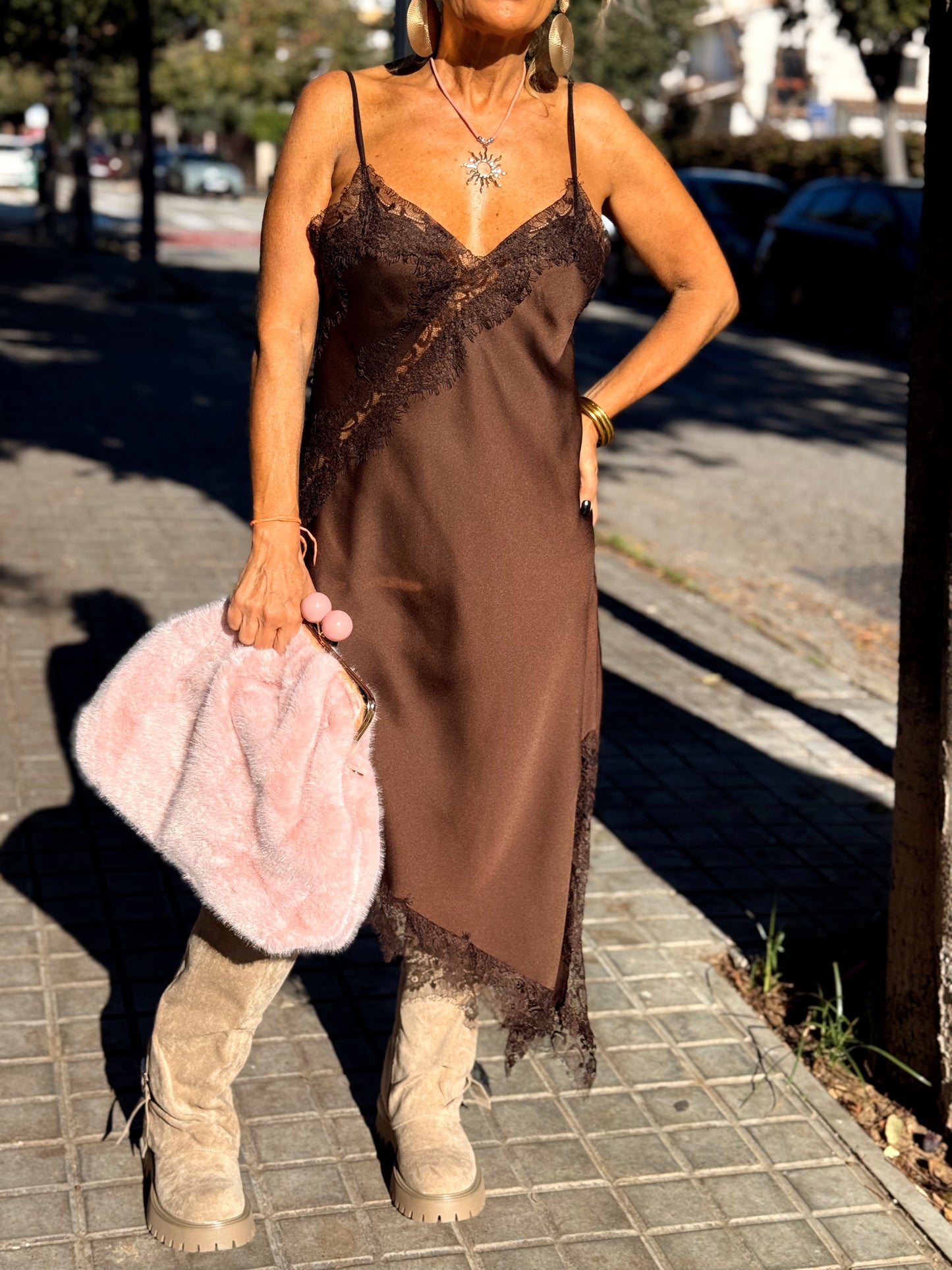 VESTIDO LENCERO LOLA MARRÓN