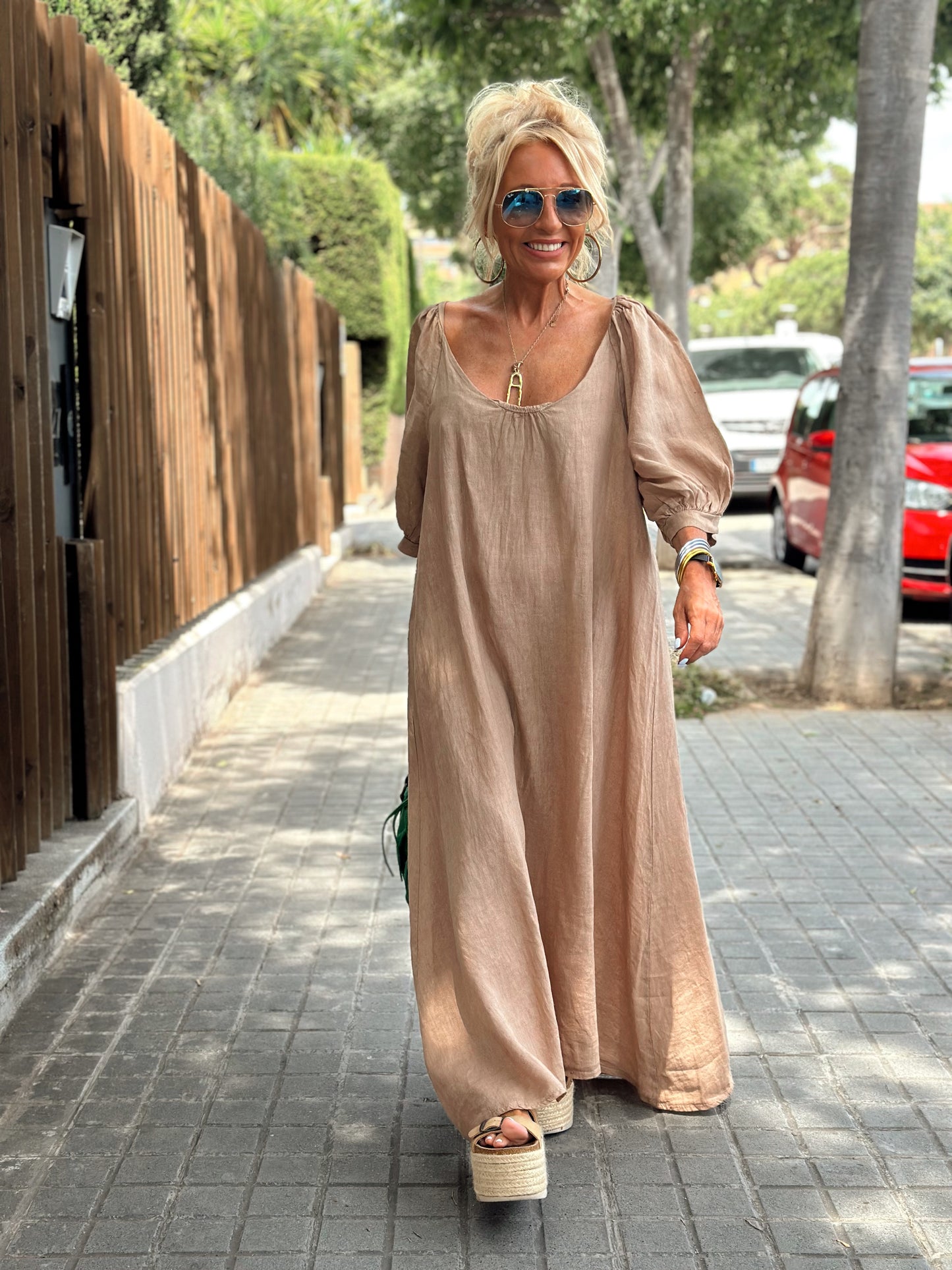 VESTIDO LINO SUNDY CAMEL