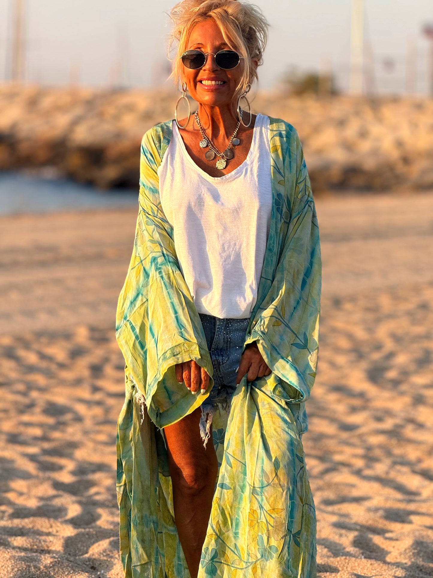 KIMONO ESTAMPADO MANGA LARGA CREPE DE SEDA MULTICOLOR