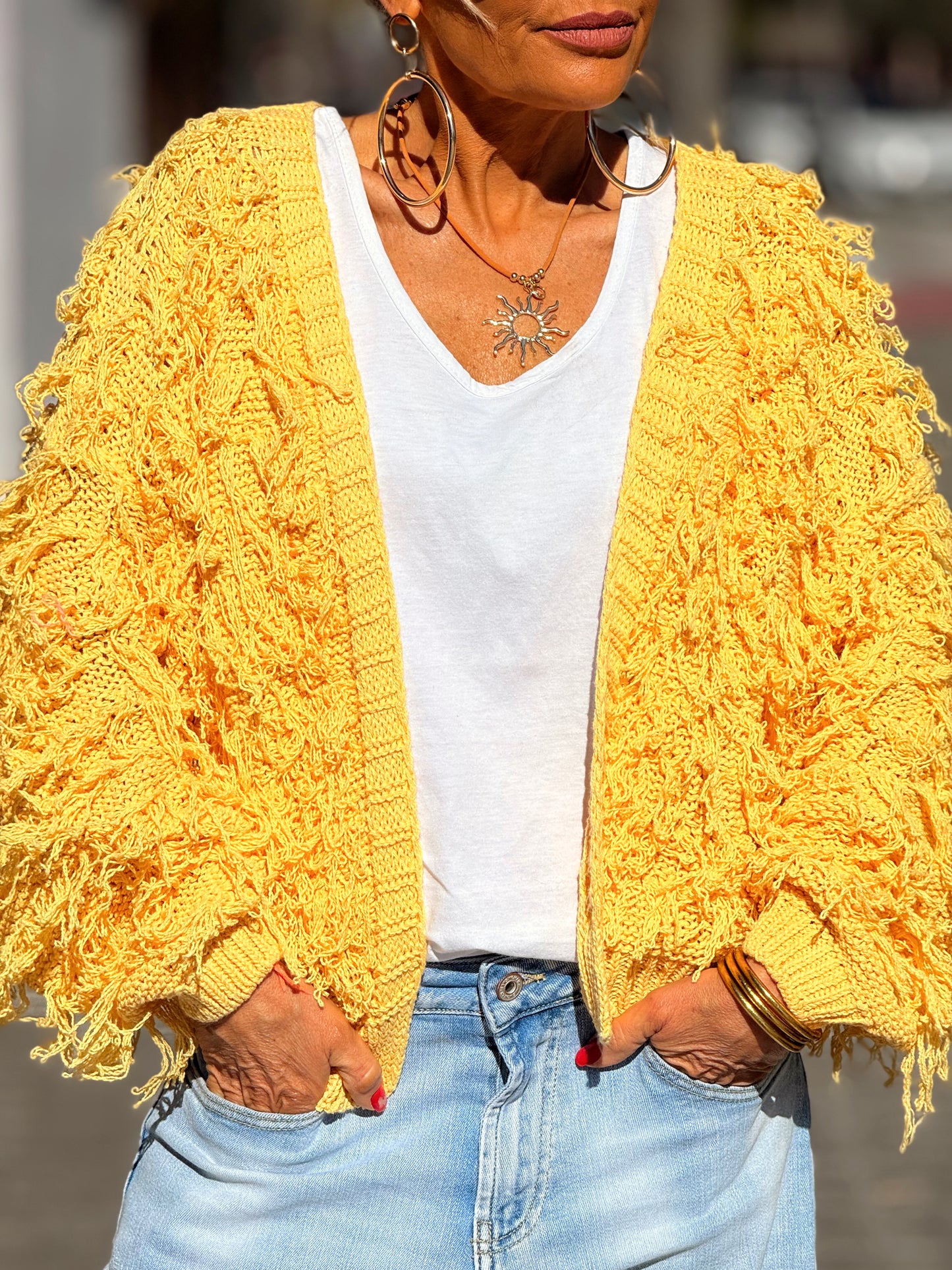 CARDIGAN CON FLECOS KEZIA MULTICOLOR