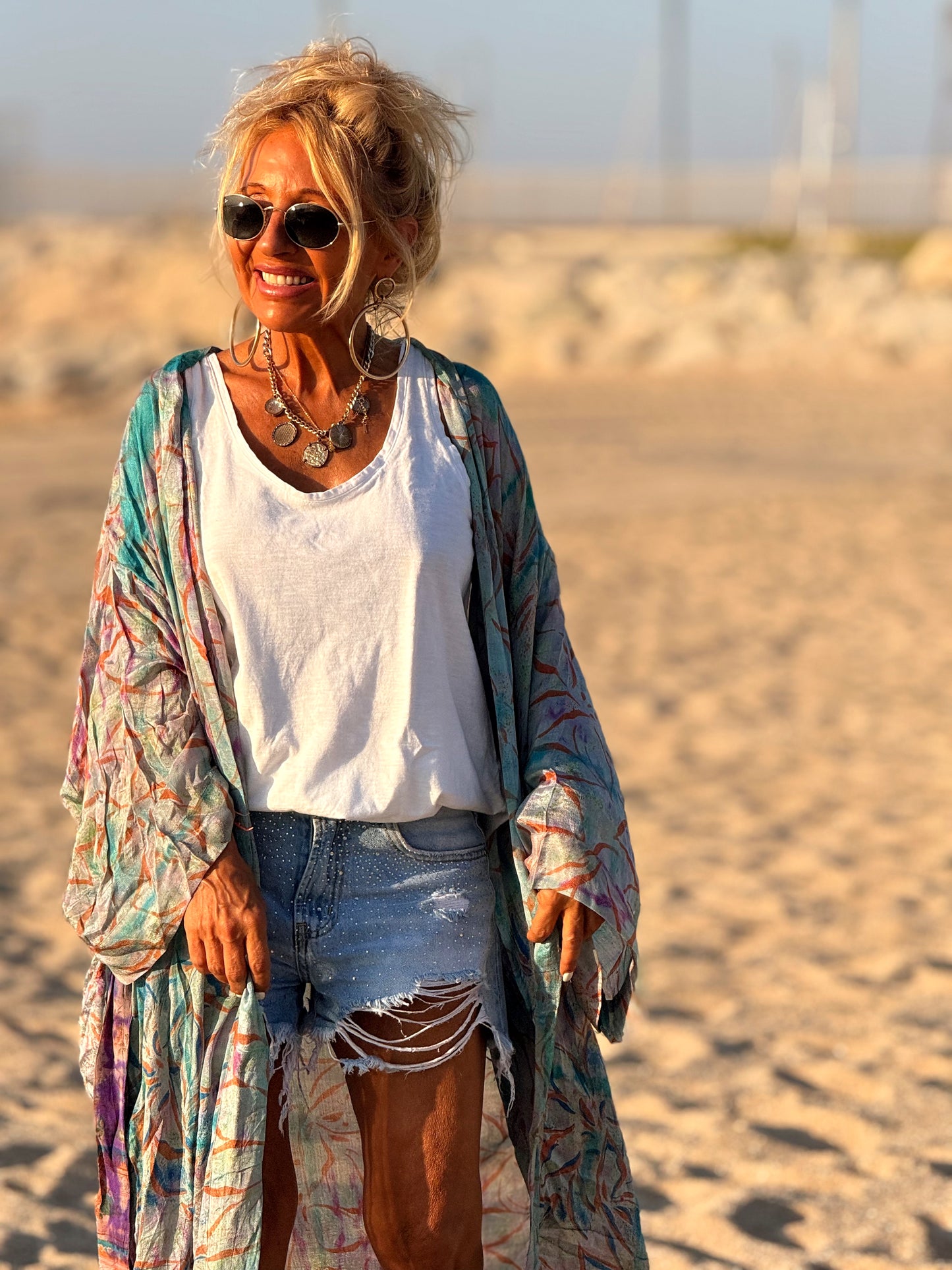 KIMONO ESTAMPADO MANGA LARGA CREPE DE SEDA MULTICOLOR