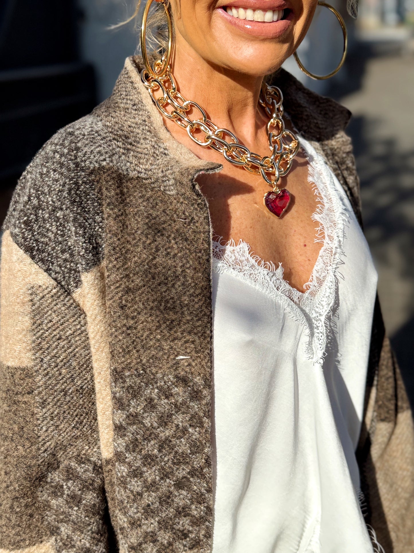 CHAQUETA LARGA CUADROS SHANNA MARRÓN