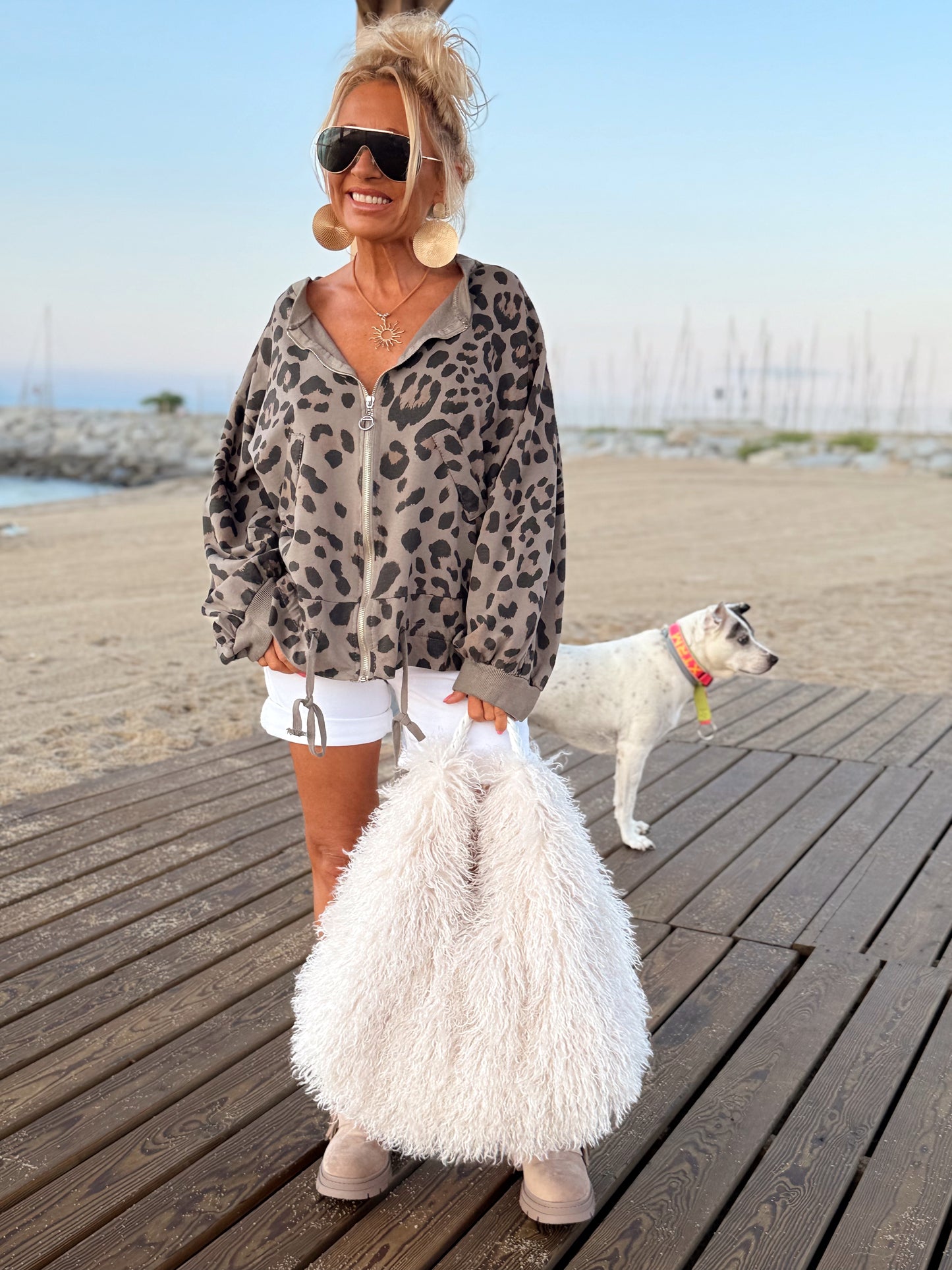 BOMBER OVERSIZE ANIMAL PRINT TOPO