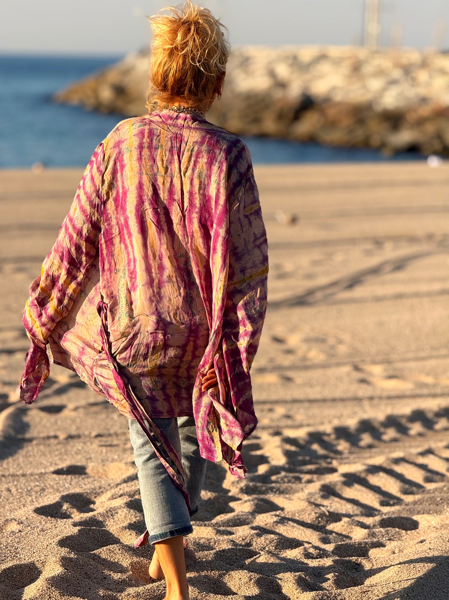 KIMONO CORTO ESTAMPADO MANGA LARGA CREPE DE SEDA MULTICOLOR