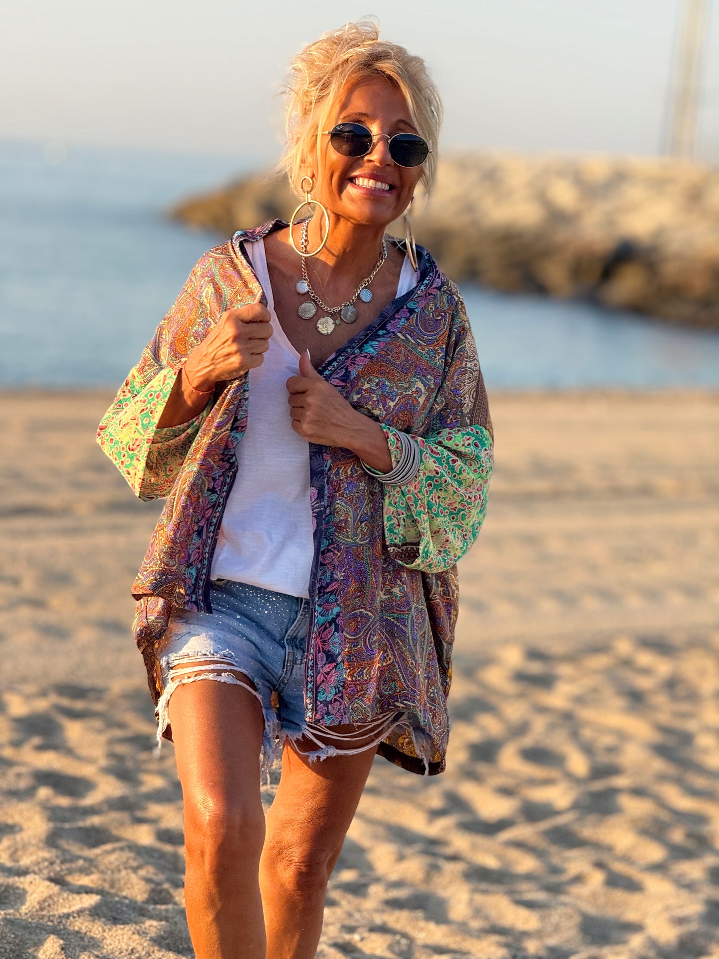 KIMONO CORTO ESTAMPADO MANGA 3/4 MULTICOLOR