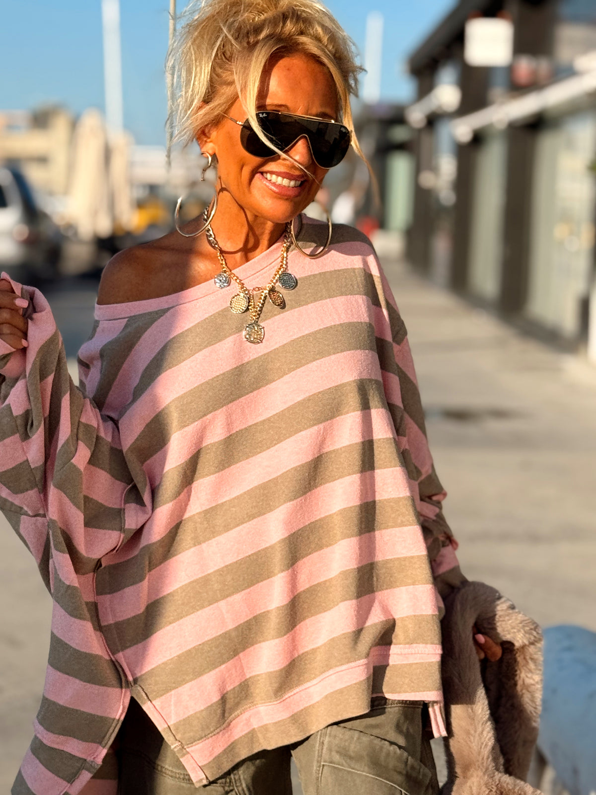SUDADERA OVERSIZE RAYAS JUSTINE ROSA BABY