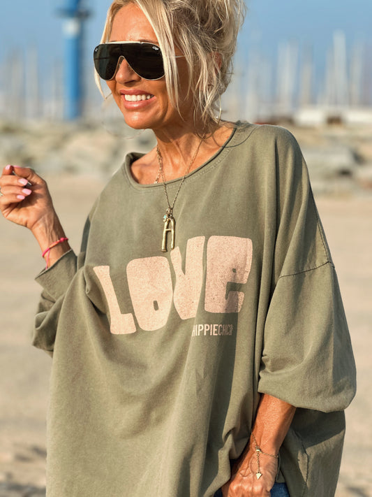 SUDADERA OVERSIZE LOVE KAKI