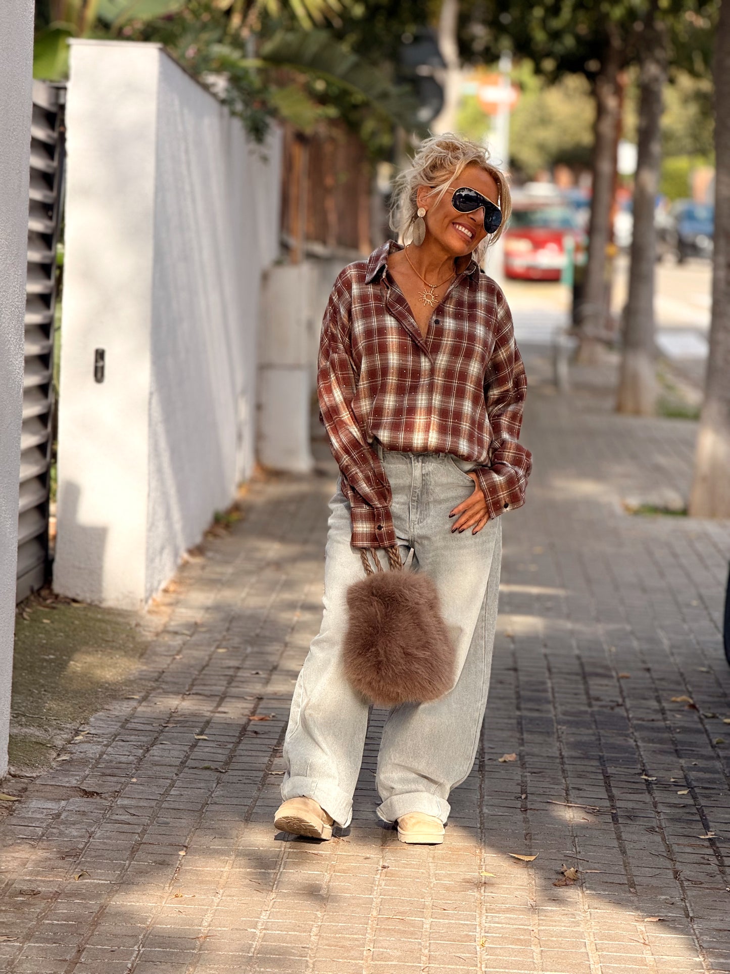 CAMISA OVERSIZE CUADROS MARRÓN