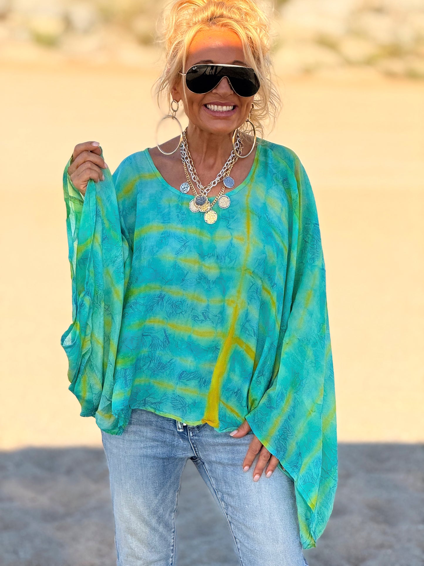 BLUSA-CAPA ESTAMPADO CREPE DE SEDA INDY MULTICOLOR