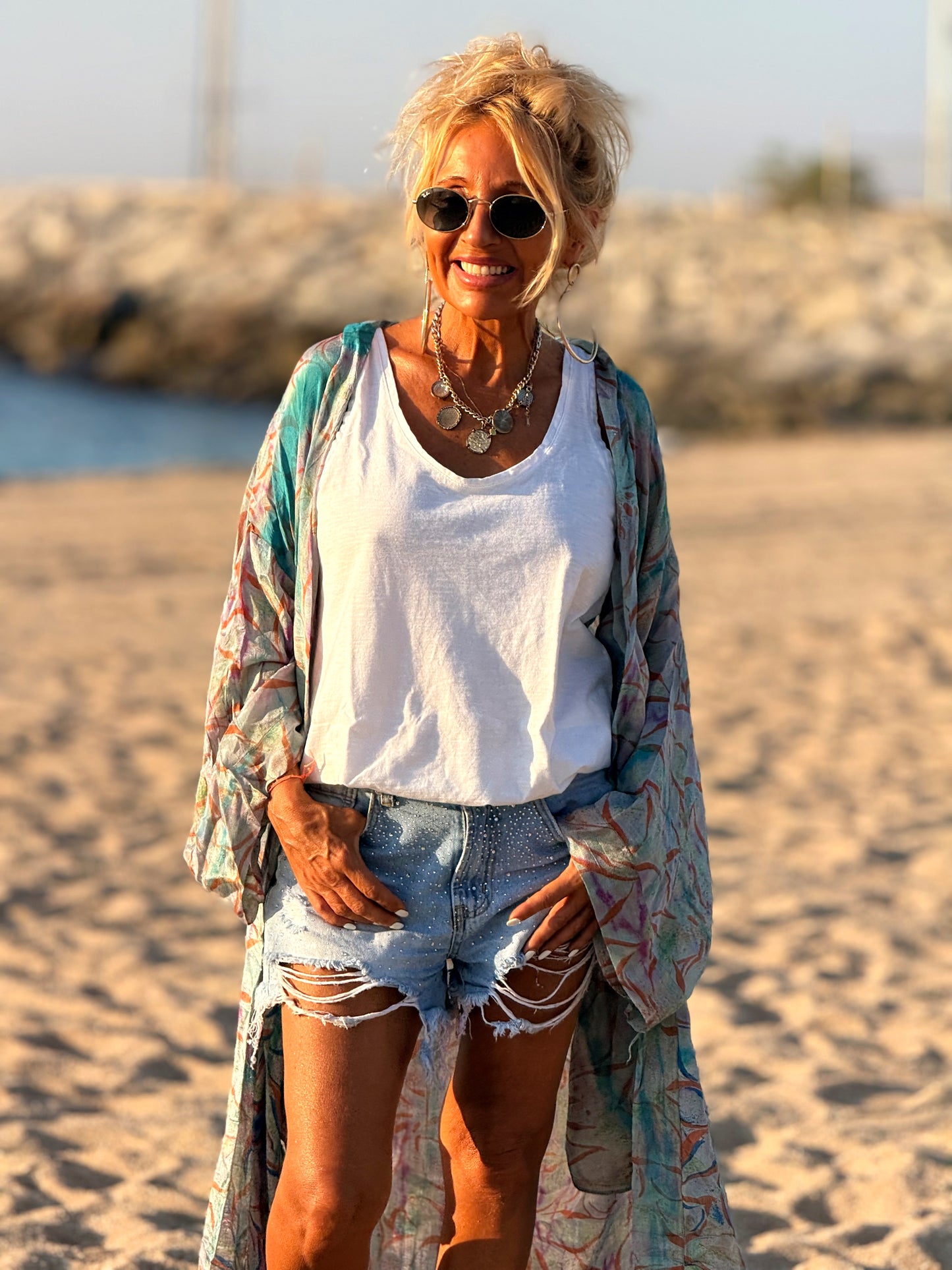 KIMONO ESTAMPADO MANGA LARGA CREPE DE SEDA MULTICOLOR
