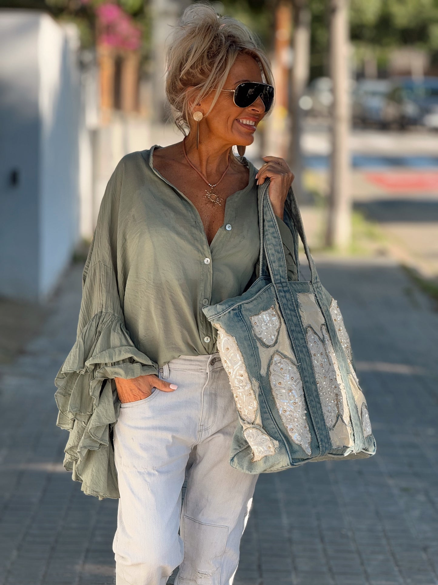 BLUSA BOHEMIAN MANGA VOLANTES KAKI