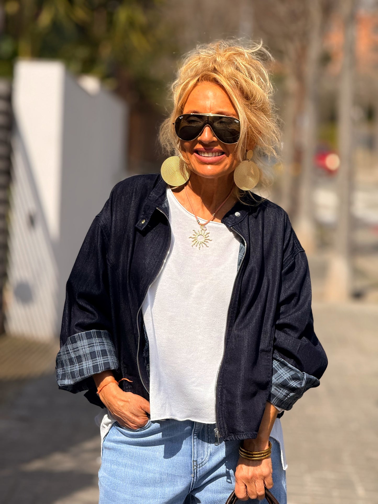 CHAQUETA CORTA CON FORRO CUADRADOS TEJANO