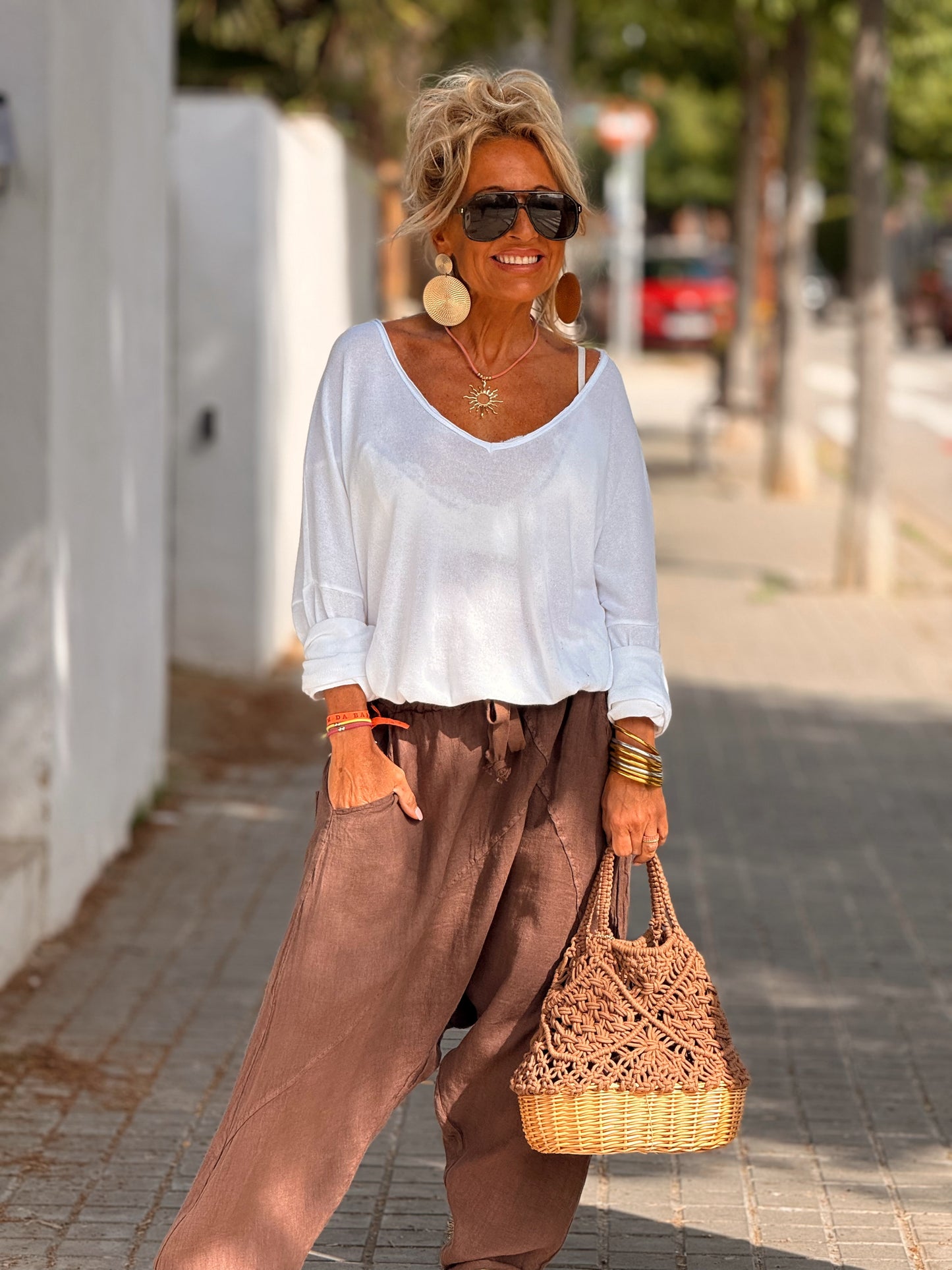 PANTALON BAGGY OVERSIZE LINO FLORENT MARRON