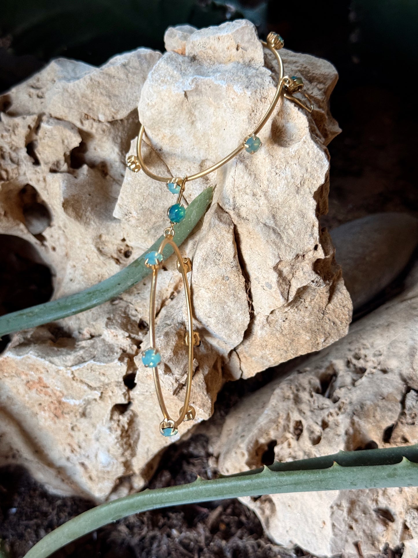 PENDIENTES CRISTAL DORADO TURQUESA