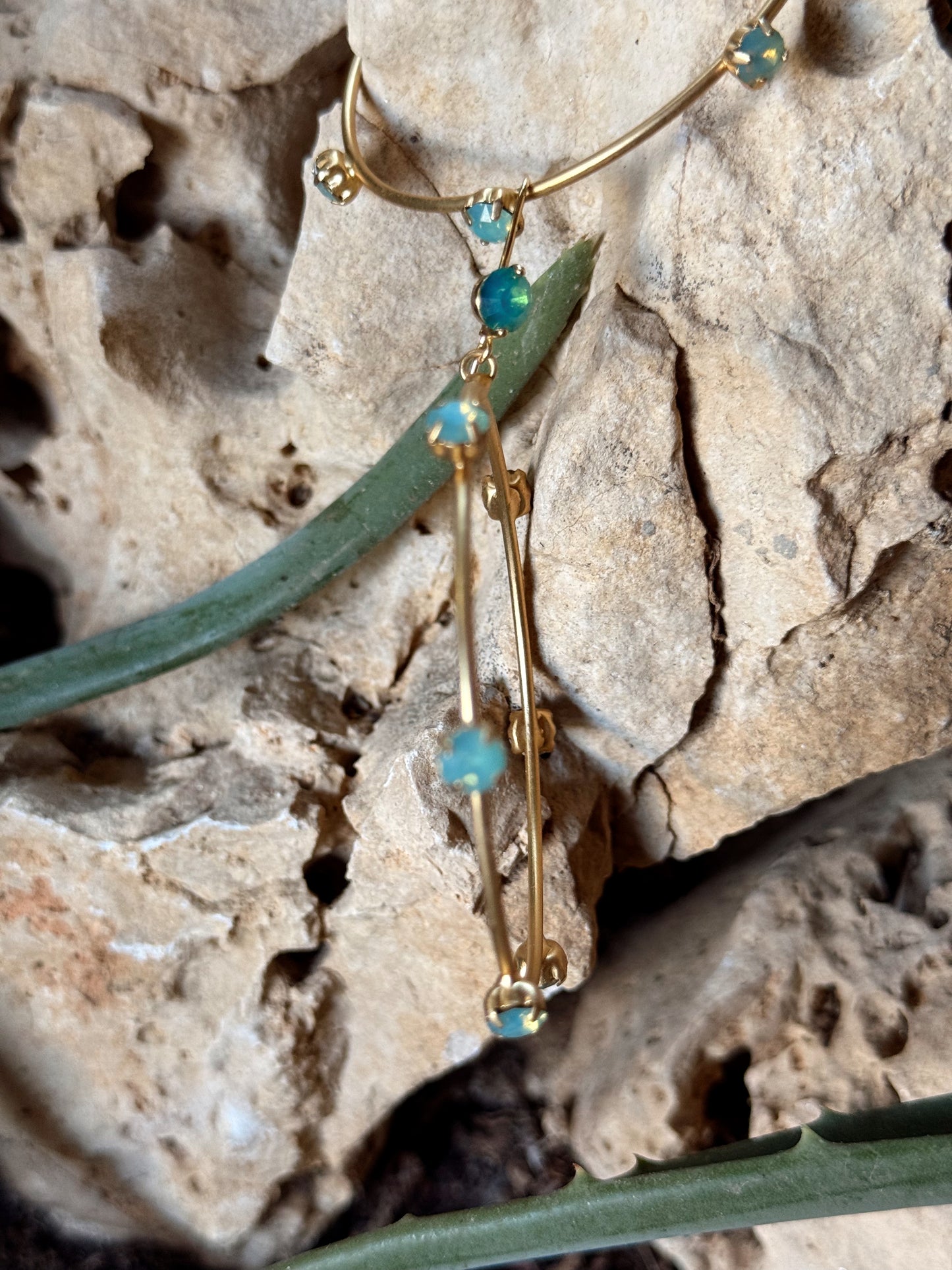 PENDIENTES CRISTAL DORADO TURQUESA