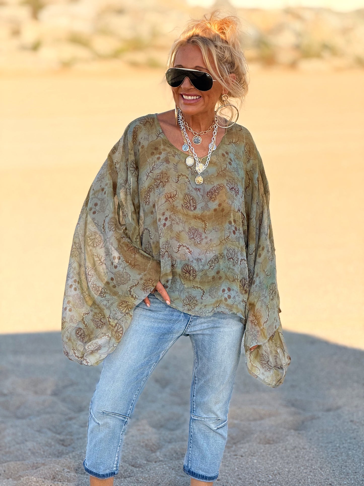 BLUSA-CAPA ESTAMPADO CREPE DE SEDA INDY MULTICOLOR