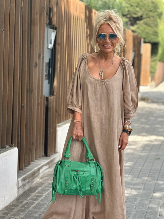 VESTIDO LINO SUNDY CAMEL