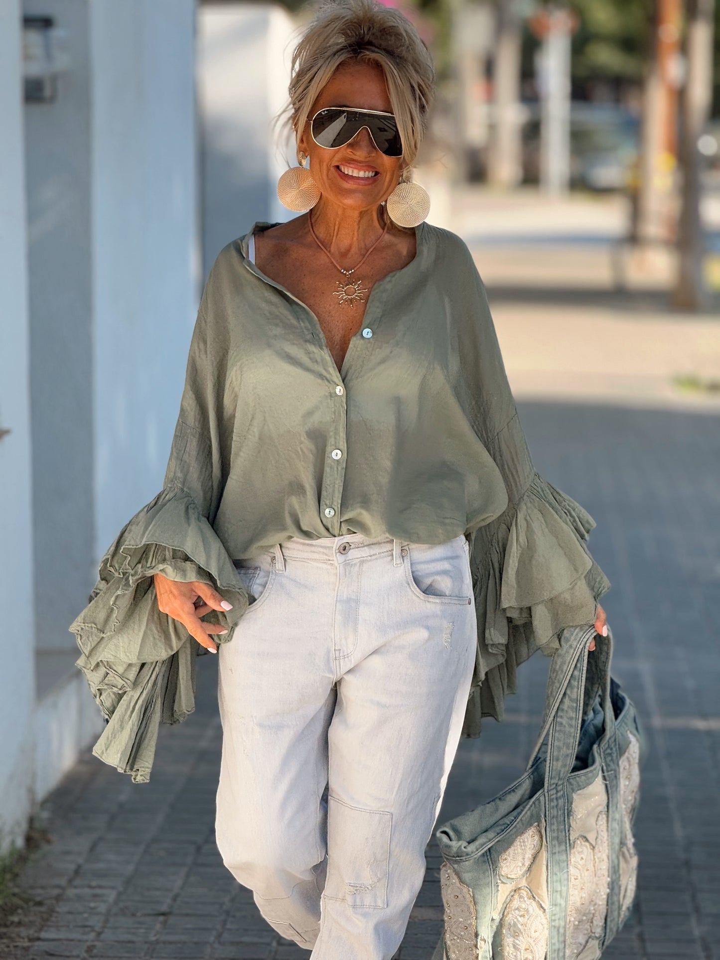 BLUSA BOHEMIAN MANGA VOLANTES KAKI